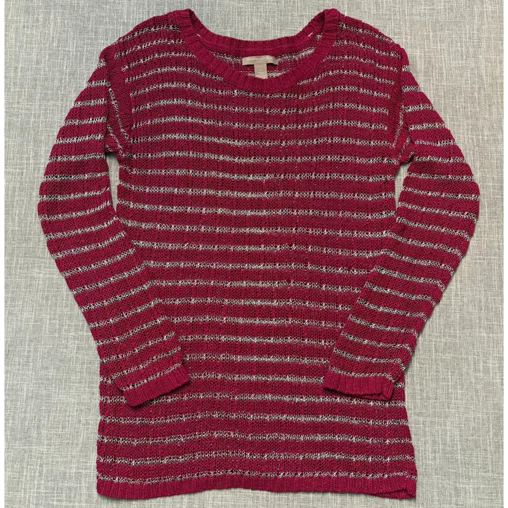 Banana Republic Women's L Pink/Silver Metallic Thread Knit Scoop Pullover
